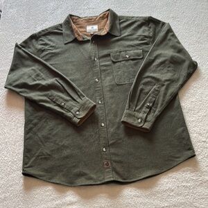 BUCK CAMP SHIRT FOREST GREEN FLANNEL CORDUROY MENS 2XL 52” WEAR TO WORK
